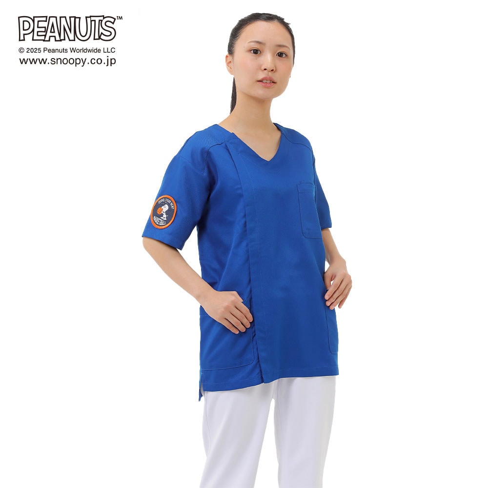スヌーピー ワッペン付き前開きスクラブ(Unisex)