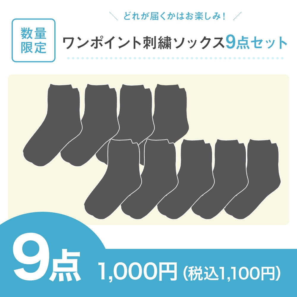 【特価セット・サマーセール】ワンポイント刺繍ソックス9点セット