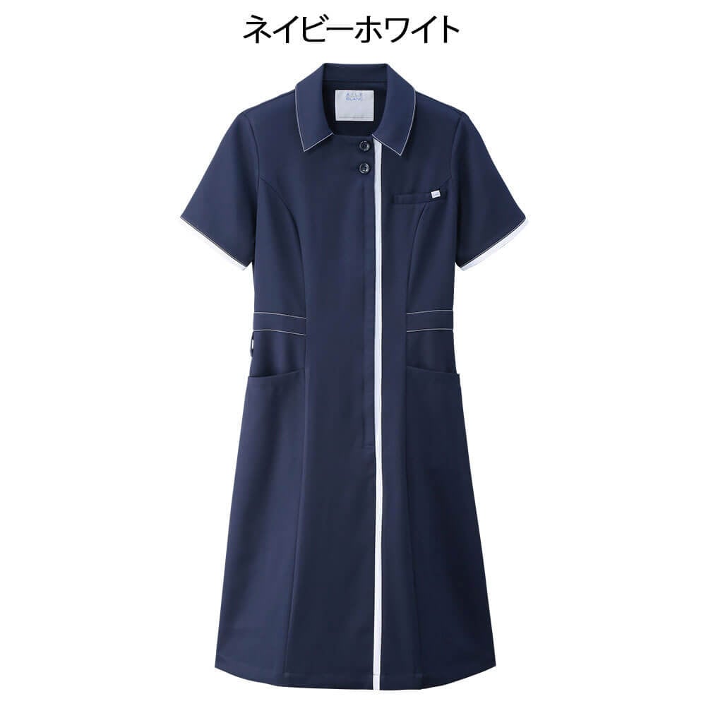 Escada 白xネイビー プリントワンピース