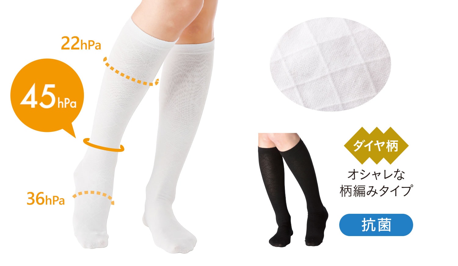 抗菌ダイヤ柄着圧ソックス