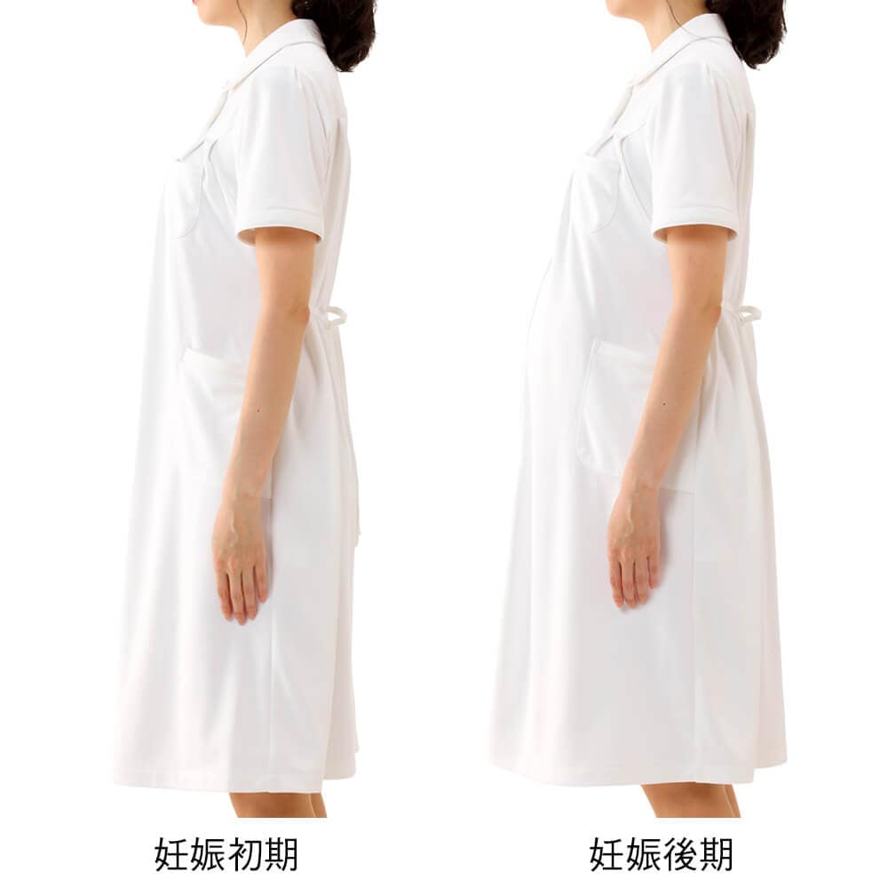 リボンとタックで腹囲を調整、大きなおなかでもキレイシルエット