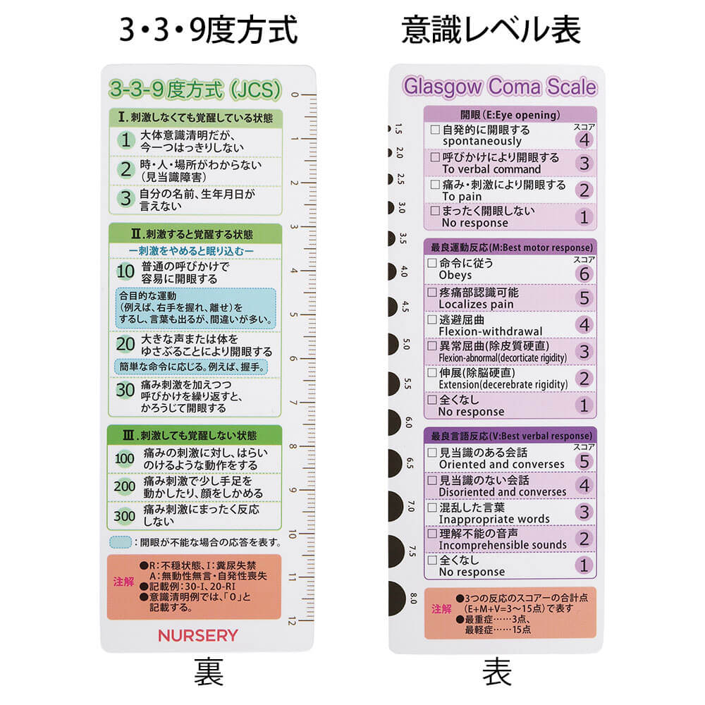 意識レベル表付き瞳孔計スケール - 看護