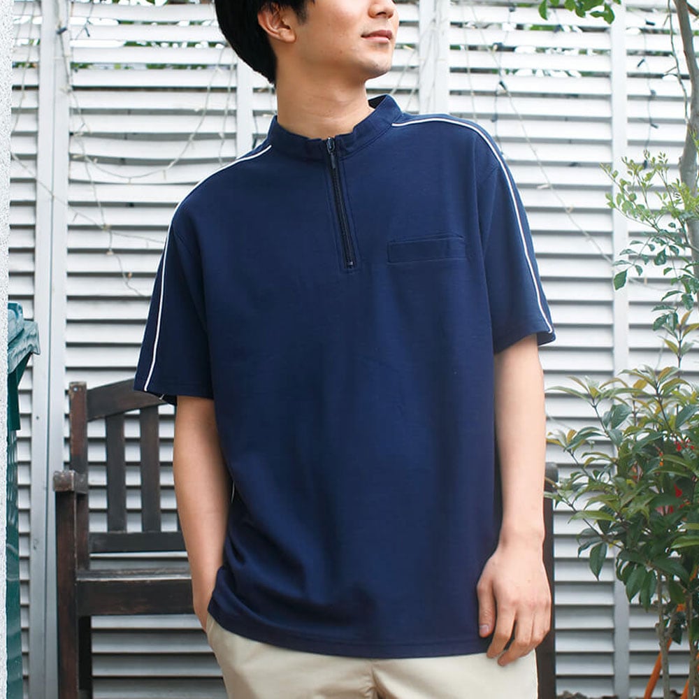 汗染み軽減!ジップアップポロシャツ(Unisex)