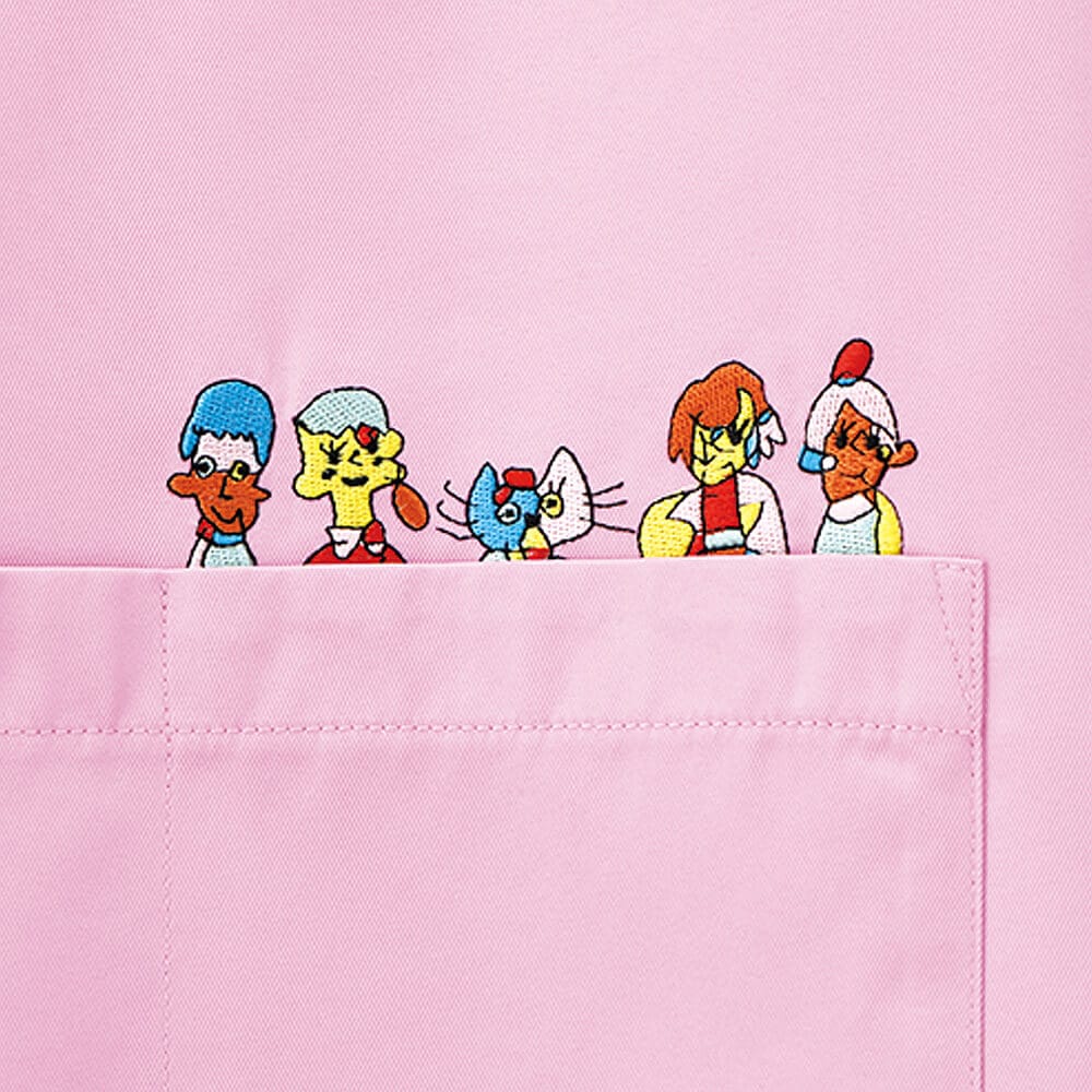 イラスト刺繍がポケットから覗きます
